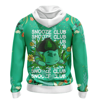 PKM Hoodie Chibi Cute Bulbasaur Snooze Club Hoodie Green Unisex