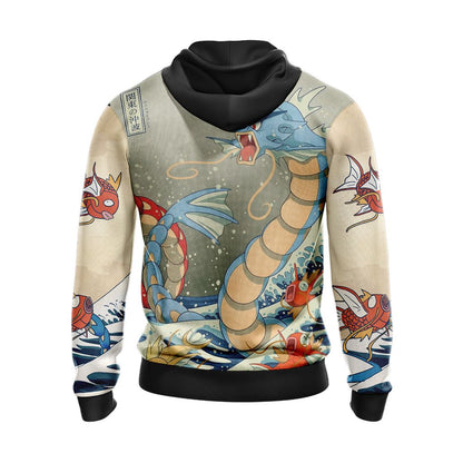 PKM Hoodie Gyarados Tsunami Wave Graphic Hoodie Colorful Unisex