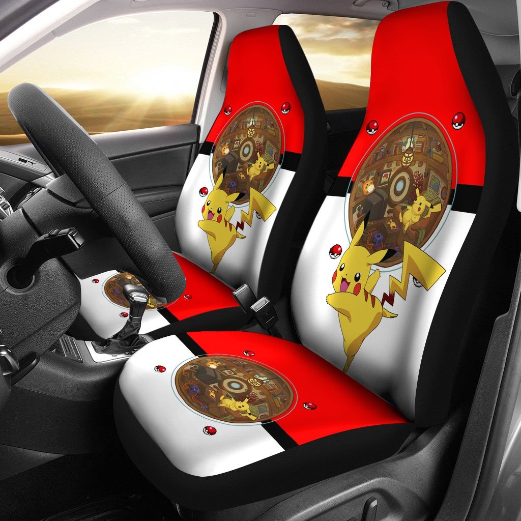 PKM Car Seat Covers Pikachu Lying On Chair Inside Pokeball Seat Covers Colorful