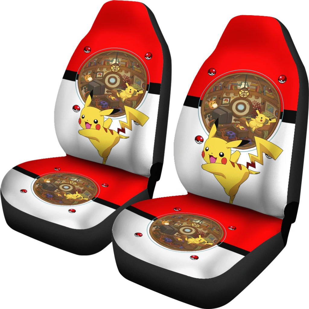 PKM Car Seat Covers Pikachu Lying On Chair Inside Pokeball Seat Covers Colorful