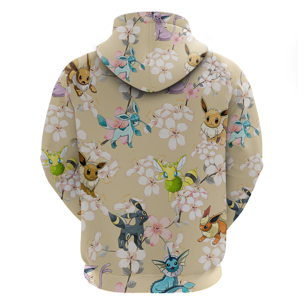 PKM Hoodie PKM Eeveelutions Cherry Blossom Pattern Hoodie Yellow Unisex