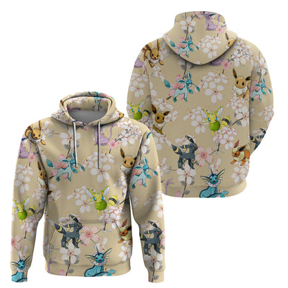 PKM Hoodie PKM Eeveelutions Cherry Blossom Pattern Hoodie Yellow Unisex