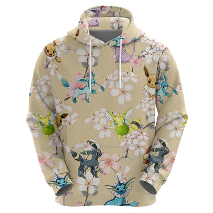 PKM Hoodie PKM Eeveelutions Cherry Blossom Pattern Hoodie Yellow Unisex