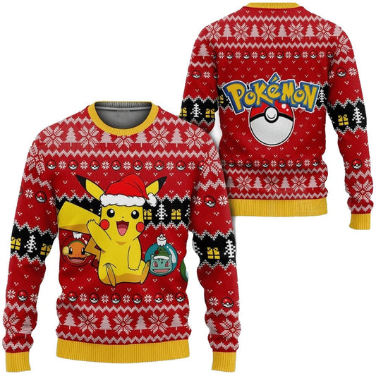 PKM Sweatshirt Christmas PKM Pikachu Sweatshirt Red Unisex