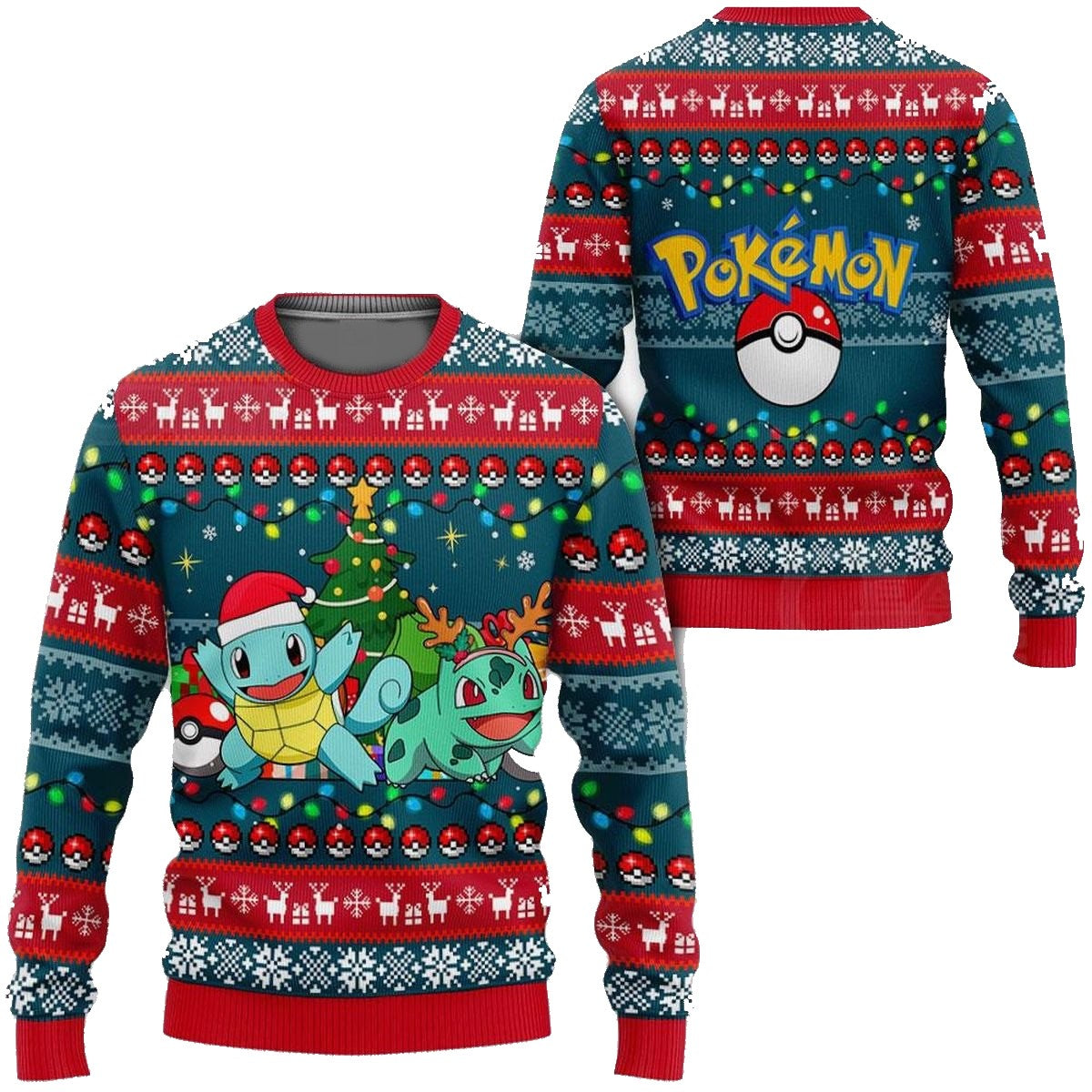 PKM Sweatshirt Squirtle And Bulbasaur Christmas Pattern Sweatshirt Colorful Unisex