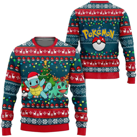 PKM Sweatshirt Squirtle And Bulbasaur Christmas Pattern Sweatshirt Colorful Unisex