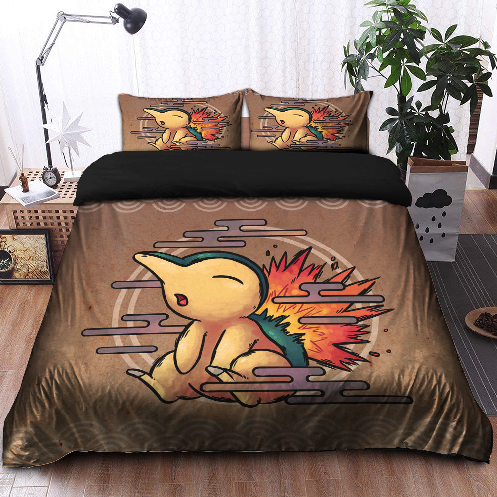 PKM Bedding Set Cute Cyndaquill Sit On The Cloud Duvet Covers Brown Unique Gift