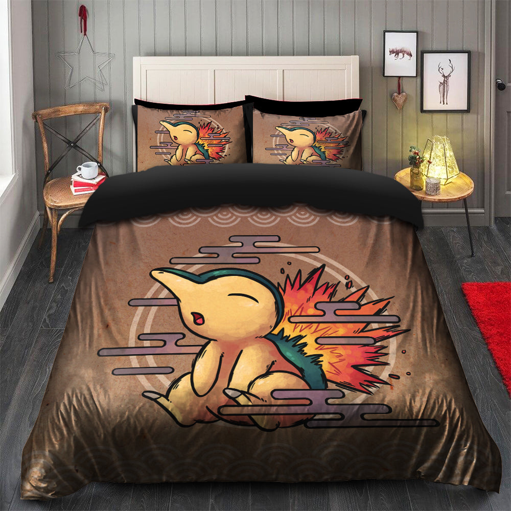 PKM Bedding Set Cute Cyndaquill Sit On The Cloud Duvet Covers Brown Unique Gift