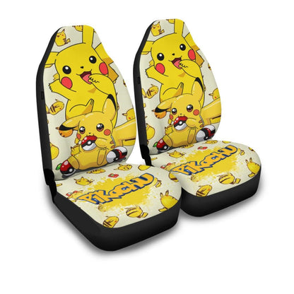 PKM Car Seat Covers PKM Pikachu With Pokeball Cute Pattern Seat Covers White Yellow