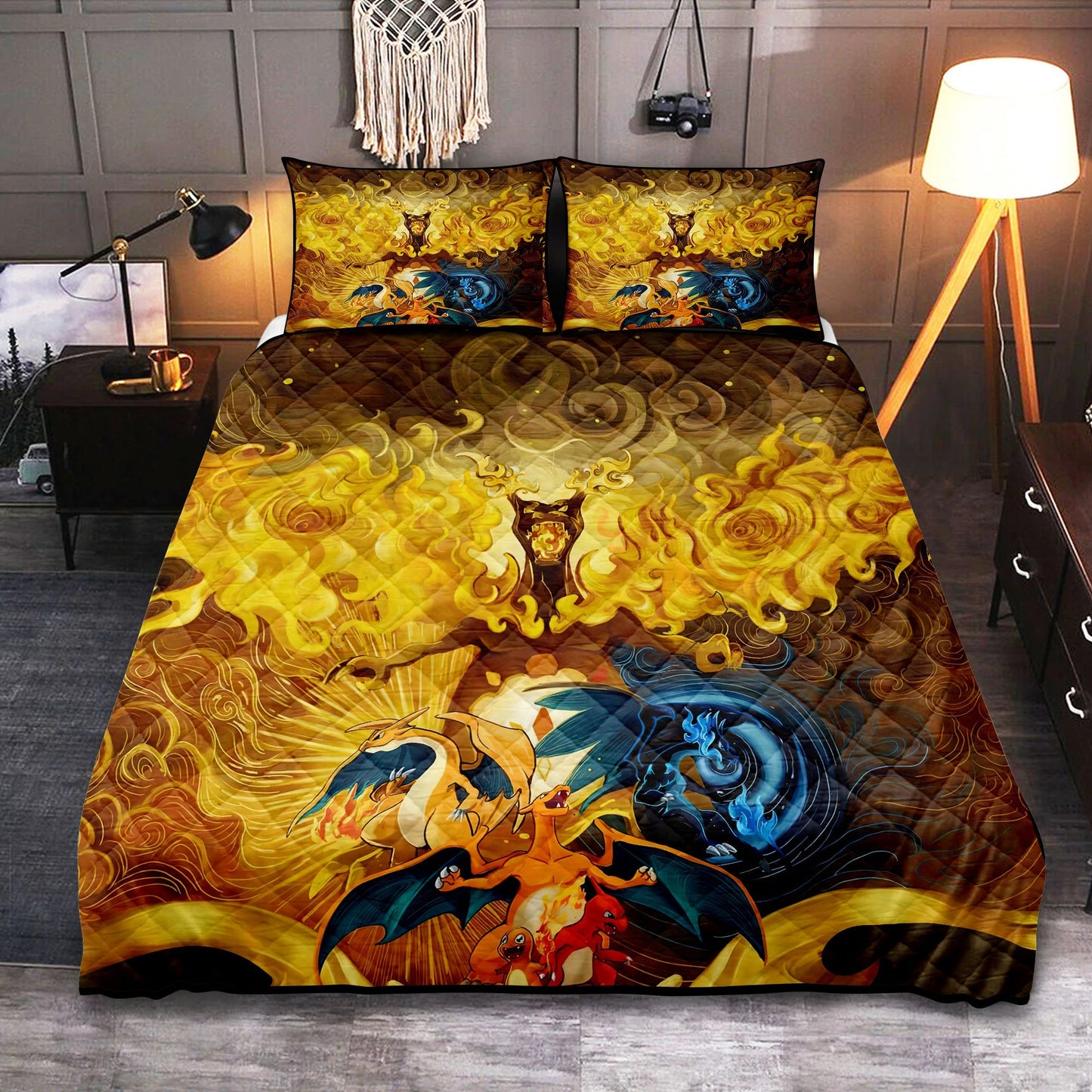 PKM Bedding Set PKM Charizard Mega Y Duvet Covers Yellow Unique Gift