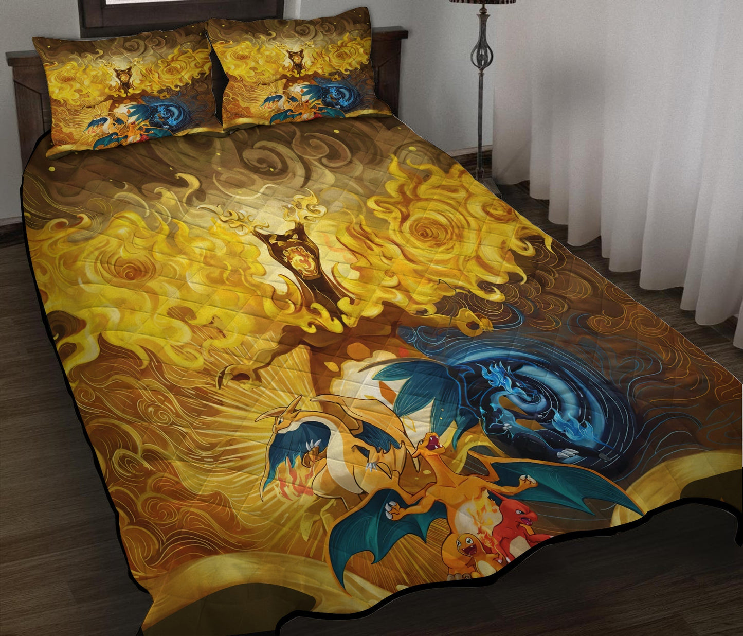 PKM Bedding Set PKM Charizard Mega Y Duvet Covers Yellow Unique Gift