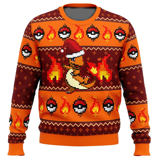 PKM Sweatshirt Charmander Fire Pokeball Pattern Sweatshirt Orange Unisex