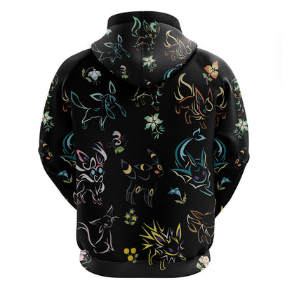 PKM Hoodie PKM Eeveelutions Pattern Hoodie Black Unisex