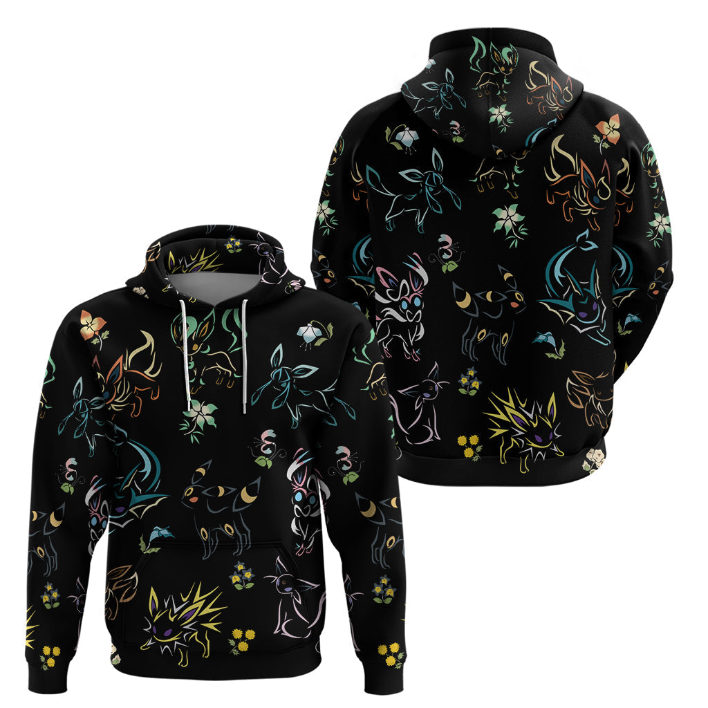 PKM Hoodie PKM Eeveelutions Pattern Hoodie Black Unisex