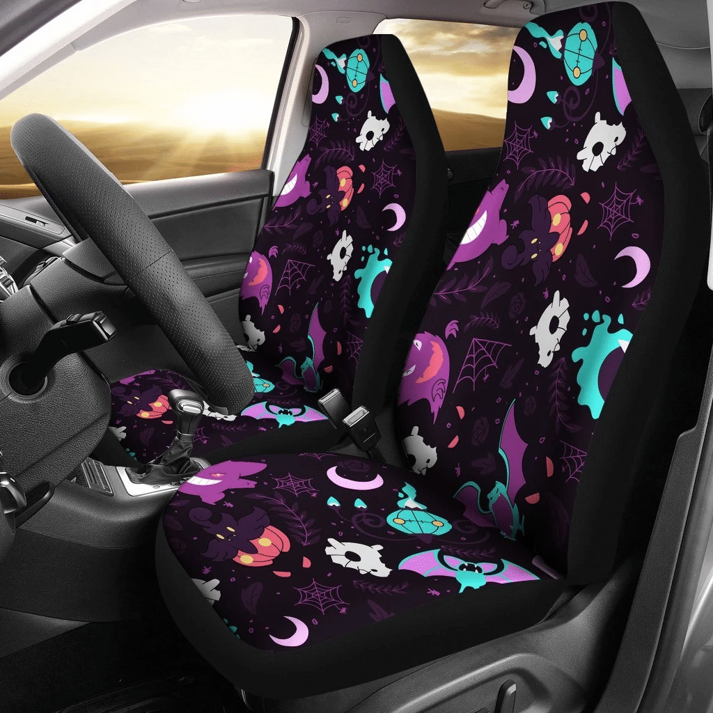 PKM Car Seat Covers Ghost PKM Halloween Pattern Seat Covers Purple