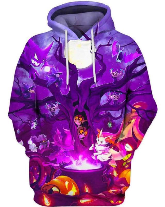 PKM Hoodie PKM Ghosts Greninja Halloween Hoodie Purple Unisex