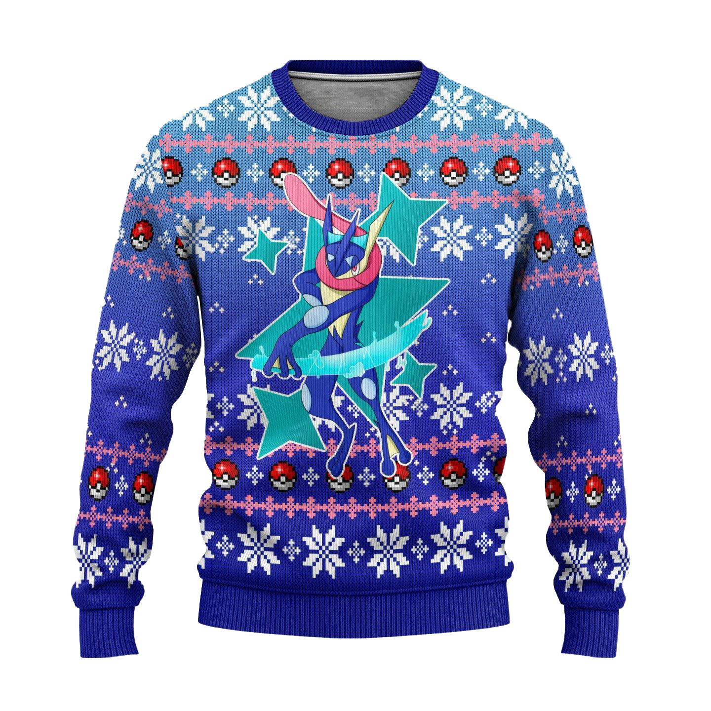 PKM Sweatshirt PKM Greninja Pokeball Christmas Pattern Sweatshirt Blue Unisex