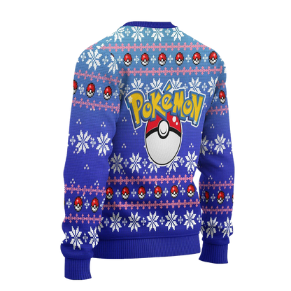 PKM Sweatshirt PKM Greninja Pokeball Christmas Pattern Sweatshirt Blue Unisex