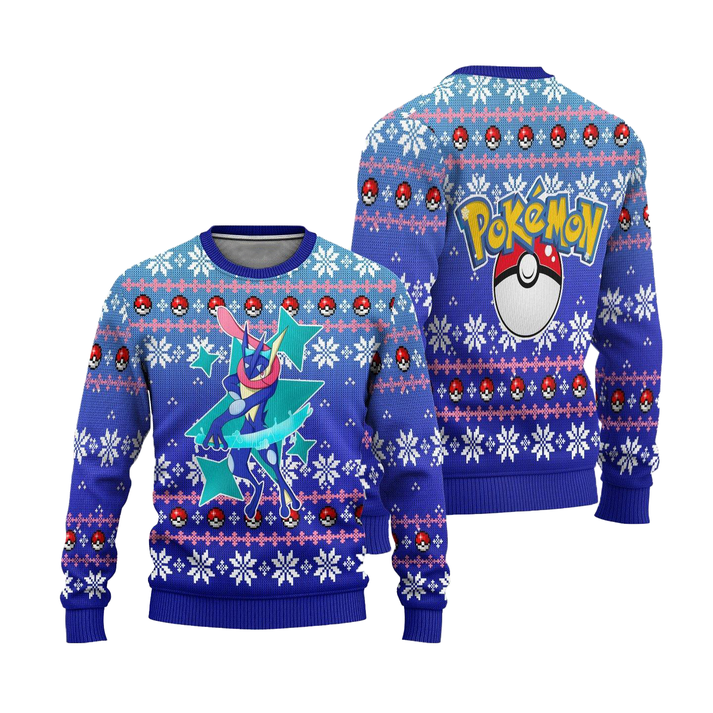 PKM Sweatshirt PKM Greninja Pokeball Christmas Pattern Sweatshirt Blue Unisex