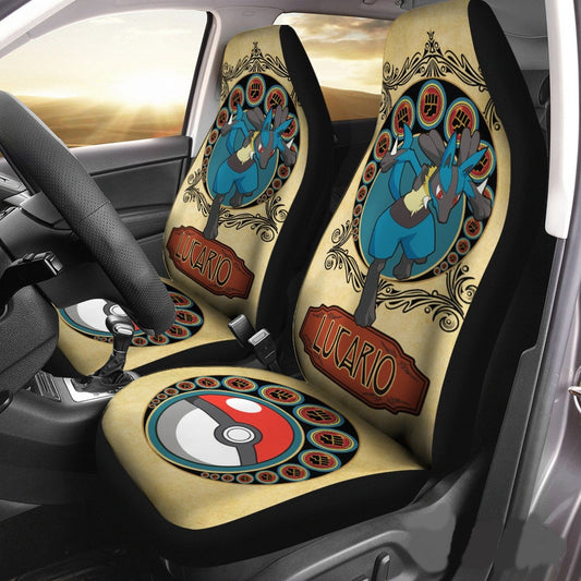 PKM Car Seat Covers PKM Lucario Fighting Type Pokeball Graphic Seat Covers Colorful