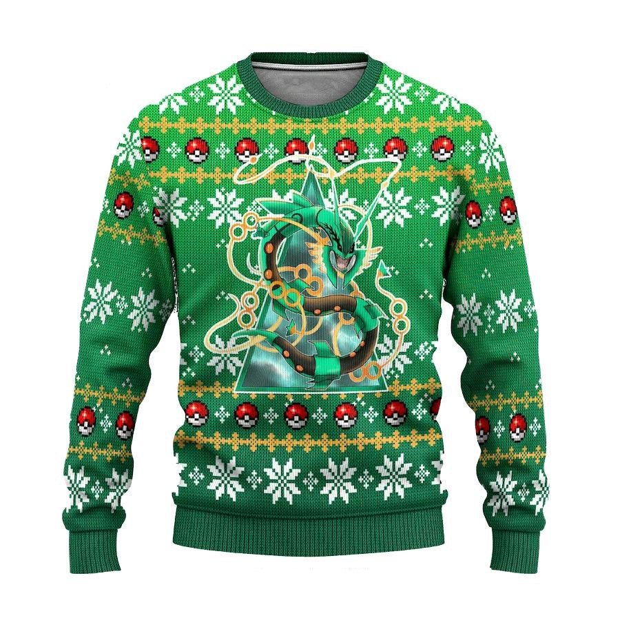 PKM Sweatshirt Mega Rayquaza Pokeball Pattern Sweatshirt Green Unisex