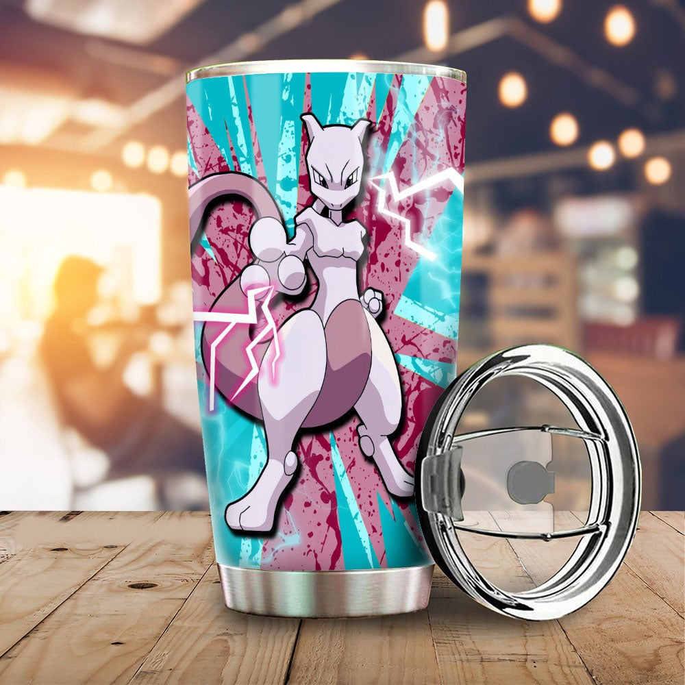 PKM Tumbler PKM Mewtwo Power Attack Graphic Tumbler Cup Pink Blue