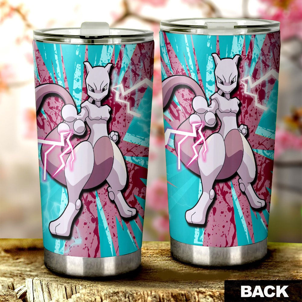 PKM Tumbler PKM Mewtwo Power Attack Graphic Tumbler Cup Pink Blue