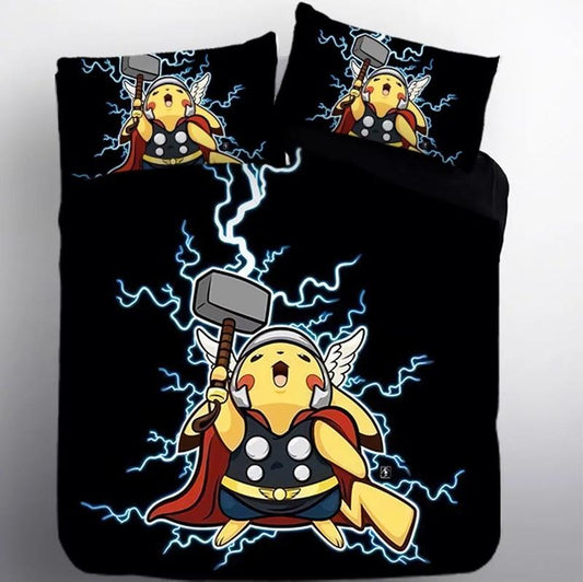 PKM Bedding Set PKM Thor Pikachu Makes Thunder Duvet Covers Black Unique Gift