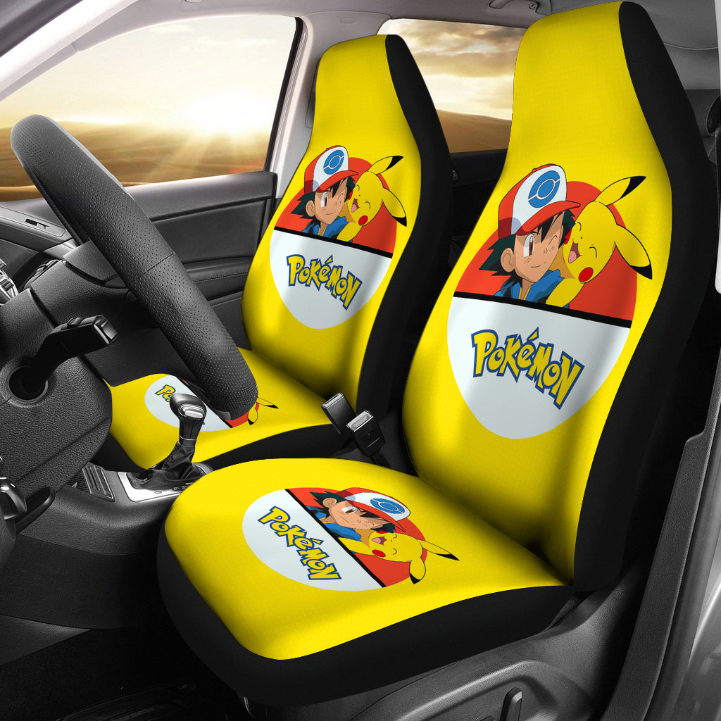 PKM Car Seat Covers PKM Pikachu And Ash Ketchum Seat Covers Yellow