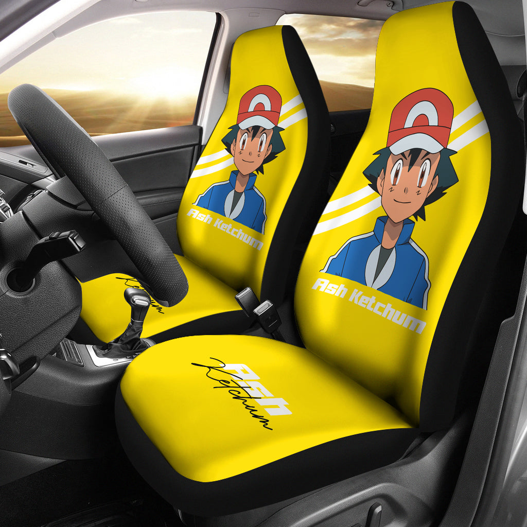 PKM Car Seat Covers PKM Trainer Ash Ketchum Graphic Seat Covers Yellow