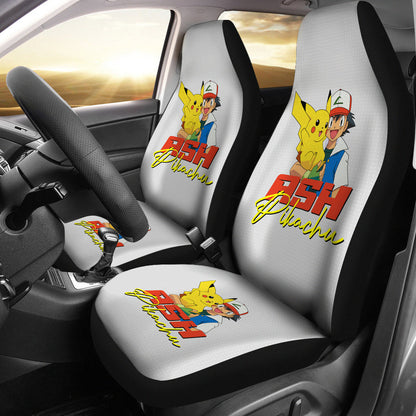 PKM Car Seat Covers Pikachu And Trainer Ash Ketchum Seat Covers Colorful