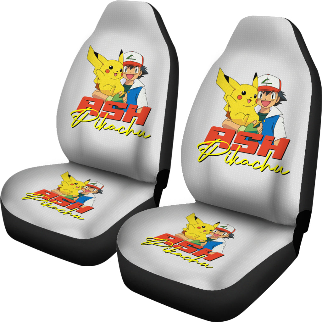 PKM Car Seat Covers Pikachu And Trainer Ash Ketchum Seat Covers Colorful