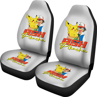 PKM Car Seat Covers Pikachu And Trainer Ash Ketchum Seat Covers Colorful