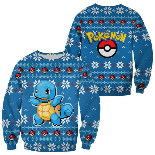 PKM Sweatshirt PKM Squirtle Christmas Pokeball Pattern Sweatshirt Blue Unisex