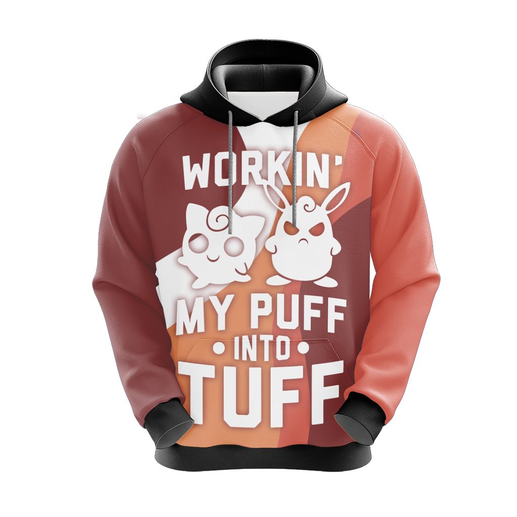 PKM Hoodie Pokemon Working My Puff Into Tuff Hoodie Orange Red Unisex