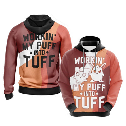 PKM Hoodie Pokemon Working My Puff Into Tuff Hoodie Orange Red Unisex