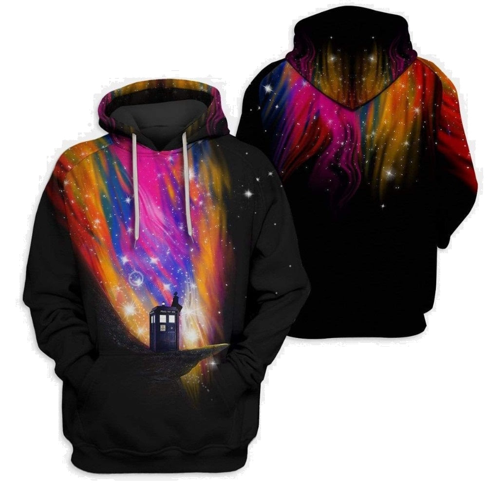 Doctor Who Hoodie Police Box Doctor Who Tardis Galaxy T-shirt Black Unisex