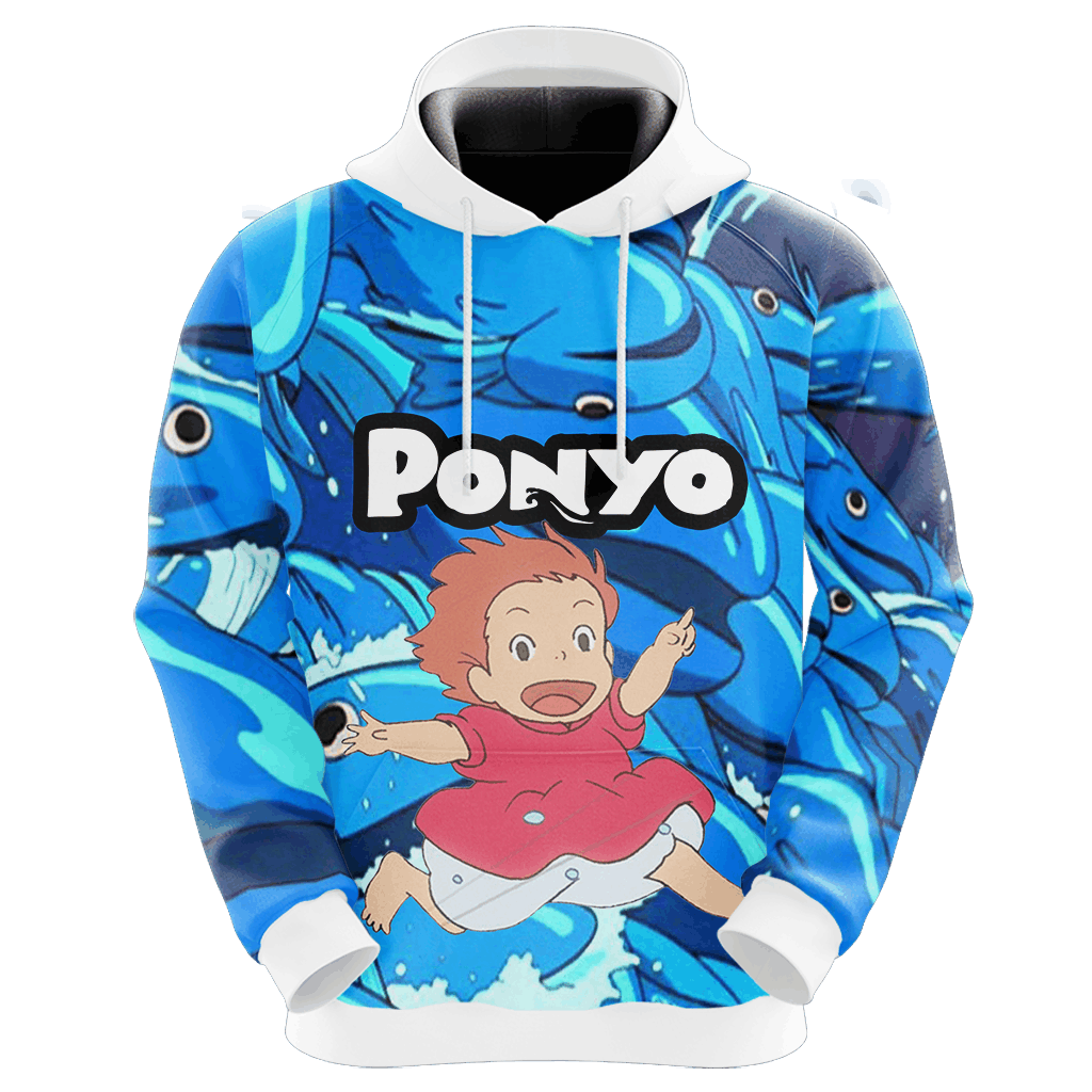 SGhibli Hoodie Ponyo And Sosuke Graphic Hoodie Blue Unisex