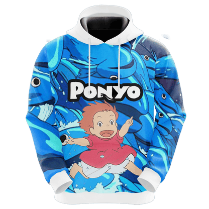 SGhibli Hoodie Ponyo And Sosuke Graphic Hoodie Blue Unisex