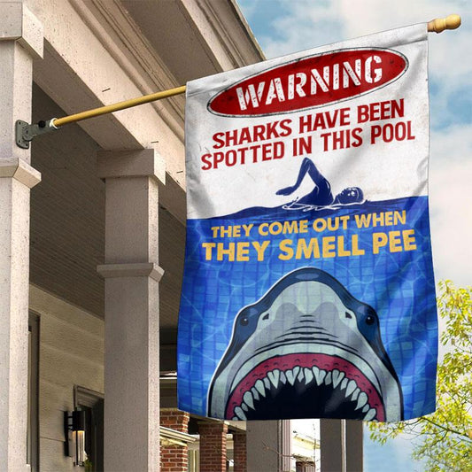  Shark House Flag Warning Sharks Have Been Spotted In This Pool Funny Garden Flag