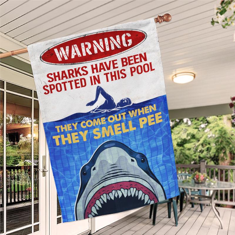  Shark House Flag Warning Sharks Have Been Spotted In This Pool Funny Garden Flag