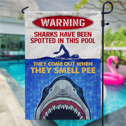  Shark House Flag Warning Sharks Have Been Spotted In This Pool Funny Garden Flag