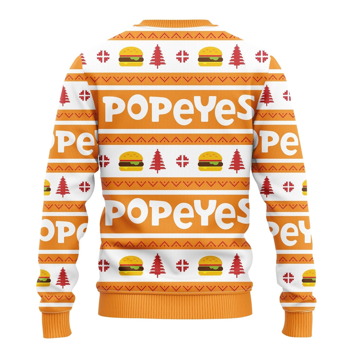 Popeyes Sweatshirt Popeyes Burgers Christmas Tree Pattern Sweatshirt White Orange Unisex