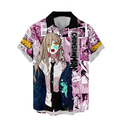 Chainsaw Man Hawaii Shirt Power Character Manga Style Pattern Aloha Shirt Pink Unisex