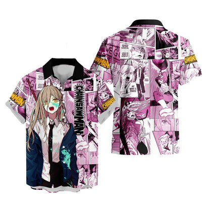 Chainsaw Man Hawaii Shirt Power Character Manga Style Pattern Aloha Shirt Pink Unisex