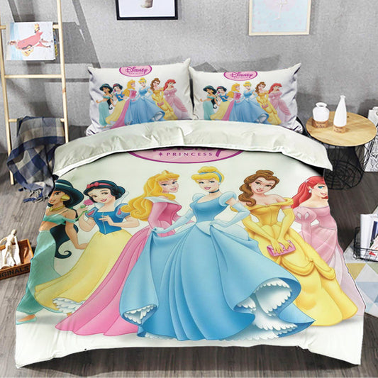 DN Bedding Set Princesses Aurora Ariel Belle Jamine Duvet Covers White Unique Gift