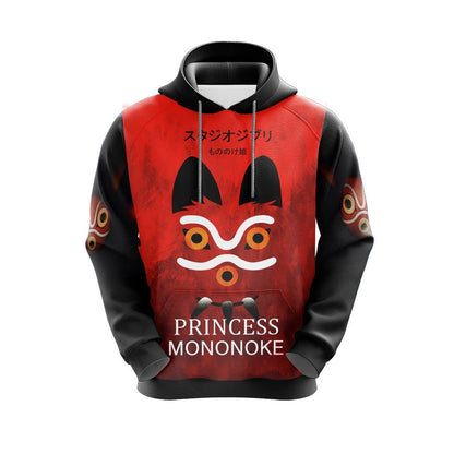 SGhibli Hoodie Princess Mononoke And Wolf Graphic Hoodie Black Red Unisex