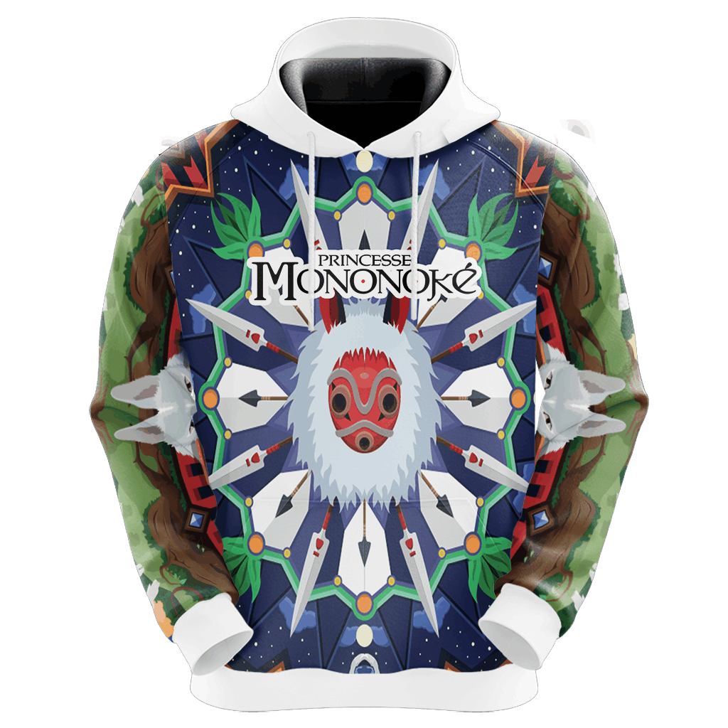 SGhibli Hoodie Princess Mononoke Movie Pattern Hoodie Colorful Unisex