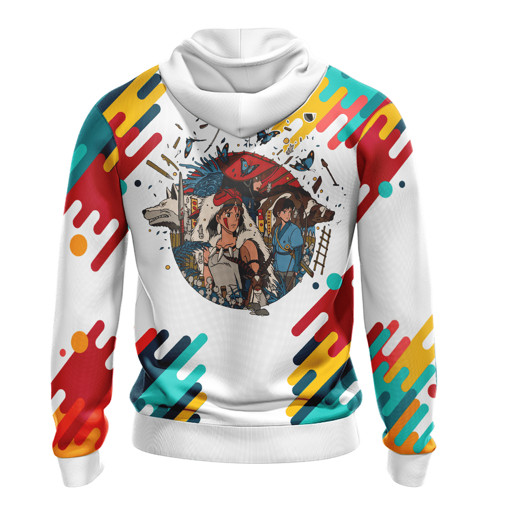 SGhibli Hoodie Princess Mononoke Characters Symbol Hoodie White Unisex