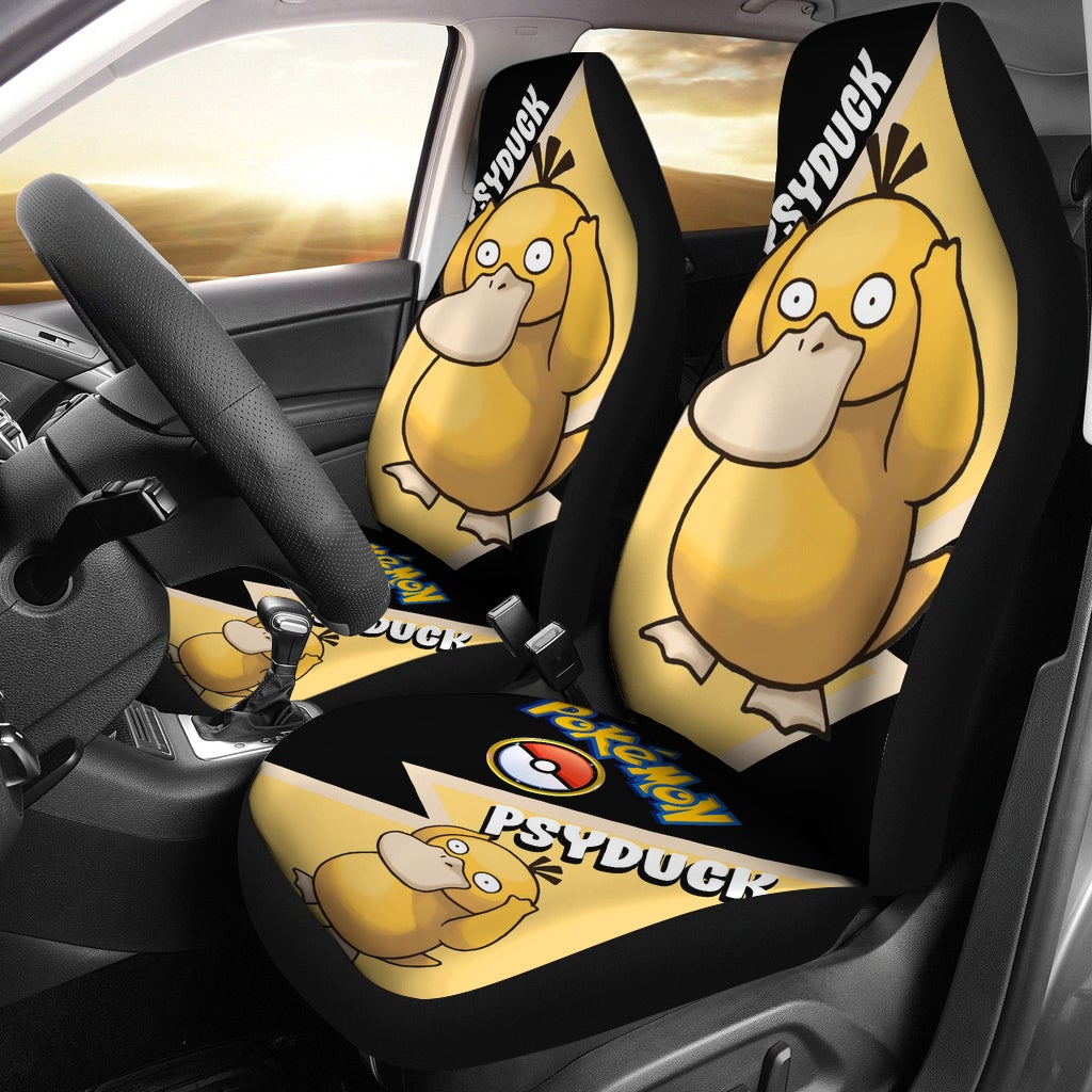 PKM Car Seat Covers PKM Psyduck Pokeball Graphic Seat Covers Black Yellow